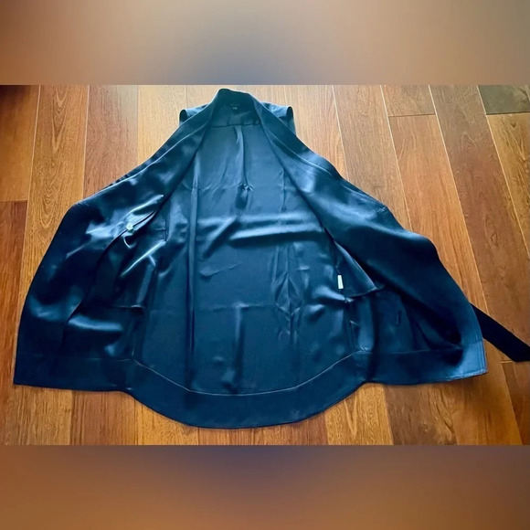 AYR perch wrap satin dress in deep marine 10 - Picture 7 of 16